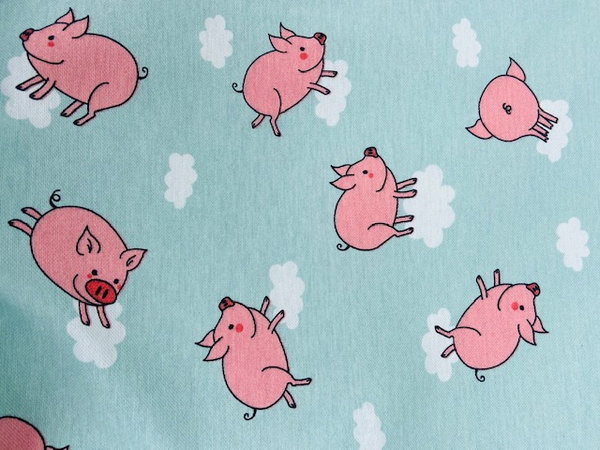 Schultertasche XL mit fliegenden Schweinchen