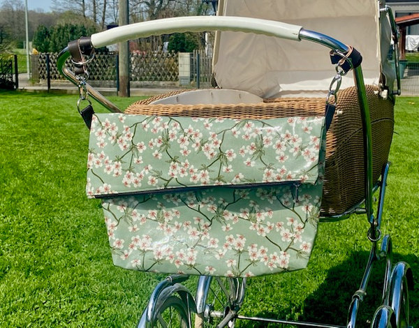wasserfeste Kinderwagentasche - Kirschblütendesign - blanko ohne Gurt u Haken